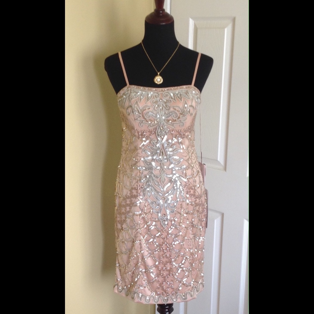Sue Wong Pink Sandalwood SILVER Sequins Dress